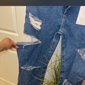 Zara Medium Blue Ripped Boyfriend Jeans